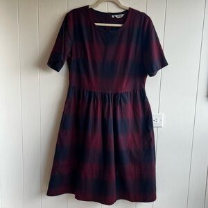 Bridge & Burn Plaid Flannel Short Sleeve Dress Navy Blue Red Size Medium Spring
